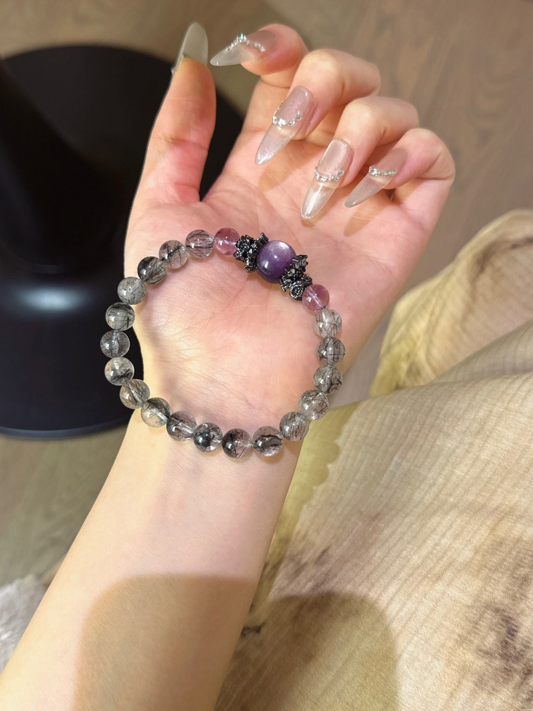 ▫️▪️ Black hair crystal amethytite amethyst bracelet